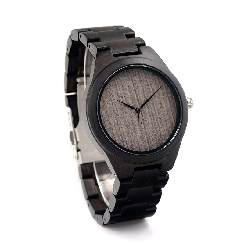 BOBO de AVES CdH06 Simple Gris Dial Relojes de Los Hombres de Madera De Ébano Hecho A Mano sin Escala Relojes con Banda de Madera como