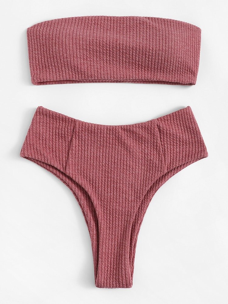 Vrouwen Strapless Bikini Sexy Bandeau Bikini Set Twee Stuk Badpak Off Schouder Badpak Met Gevoerde Vrouwelijke Strand Bikini: BQ21 Red wine / S