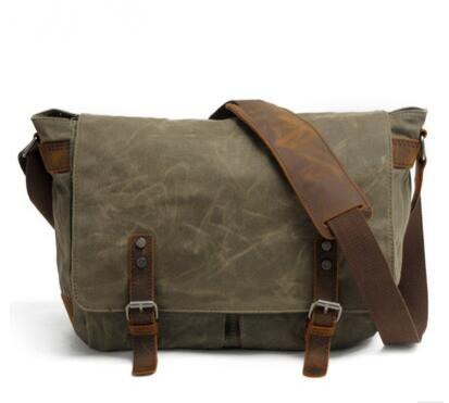 Men Wax oil Canvas Shoulder Bag Male Vintage Messenger Bags Casual Shoulder Bag Crossbody Bags Men's Handbags: Army Green