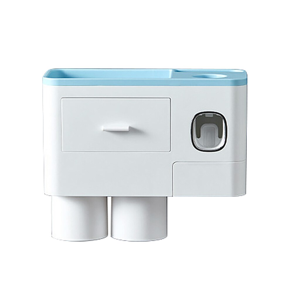 Auto Toothpaste Dispenser Toothbrush Holder Set With 2/3/4 Cups For Bathroom Accessories Home Wall Mount Toothpaste Squeezer: 2 Cups Blue