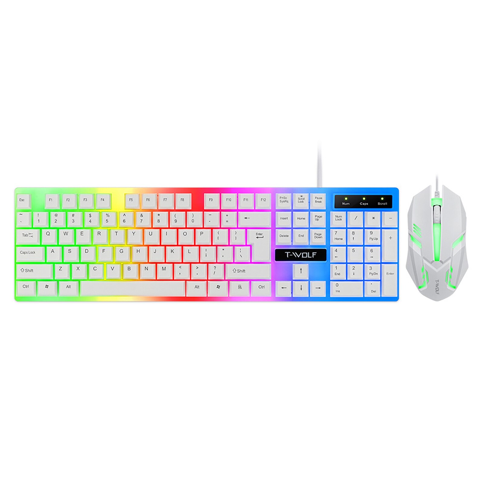 Regenboog Backlight Usb Ergonomisch Toetsenbord Muis Kit Rgb Led Lichtgevende Waterdicht Gaming Toetsenbord En Muis Set Voor Laptop # T2: White 
