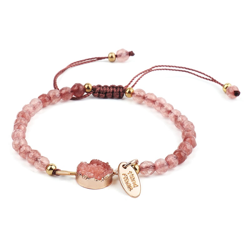 BLUESTAR Women 4mm Section Pink Natural stone Bead Bangle Handmade Braided Friendship Lady Charm Bracelets