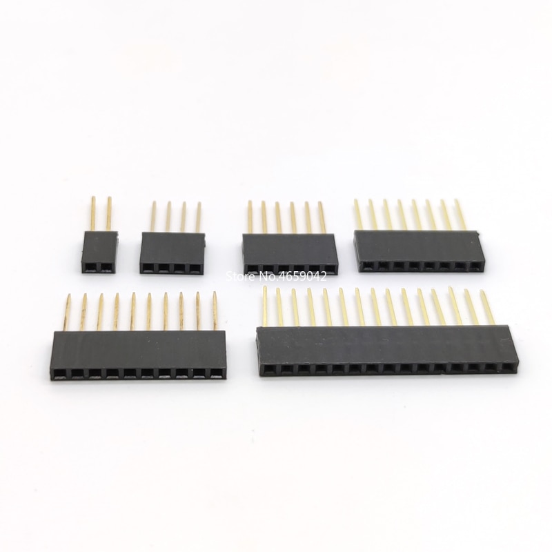 10 stk 2.54mm stablebare lange ben hun-header 2/3/4/5/6/8/10/15p enkeltrads kobling flerfarget uttak for arduino pcb