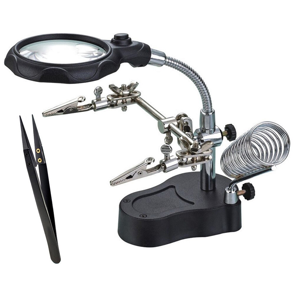 Multi-Functional Welding Magnifier With 3.5X 12X Glasses Magnifying Illuminated Soldering Iron Stand Lens Third Hand Repair To