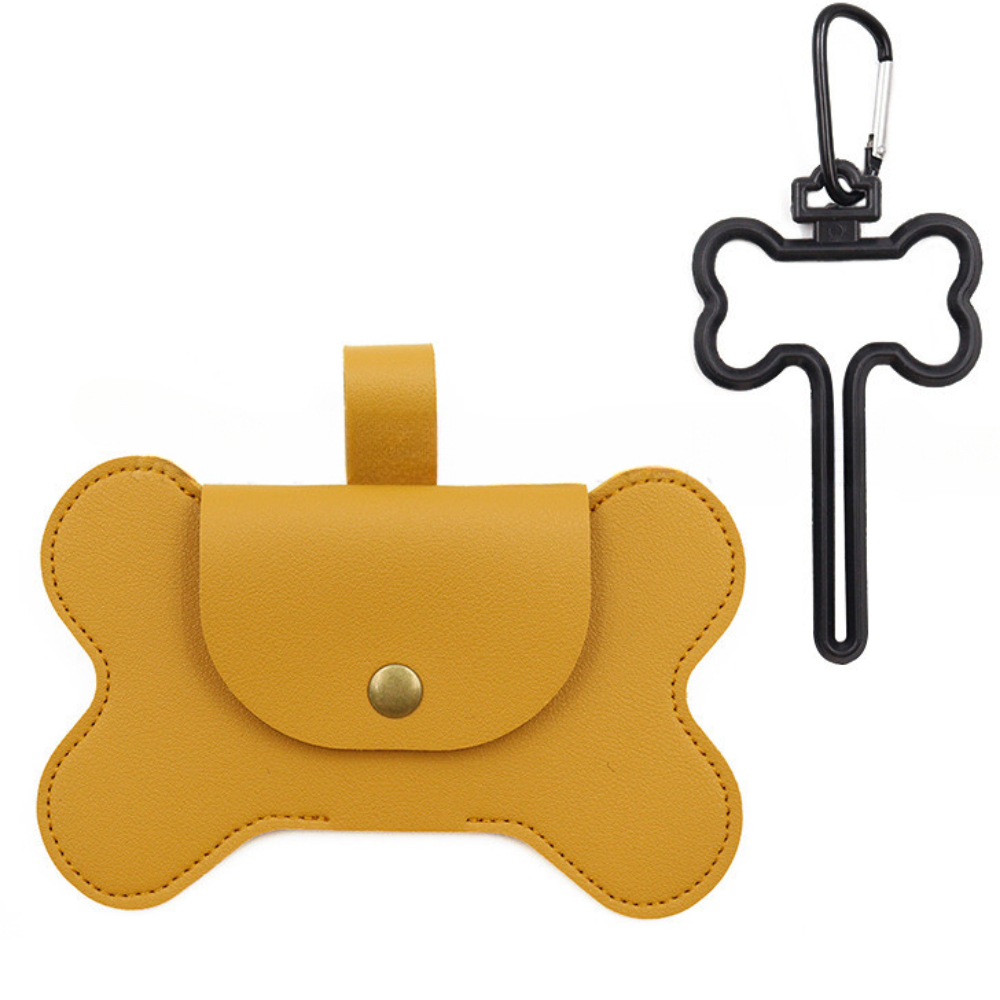 Hundekot-aufsammeln-Beutelspender mit Leine-Clip, Haustier-Abfallbeutelspender für Hunde, Pooper, Haustier, draussen, PoopBag, Lederhalter: Licht Grau