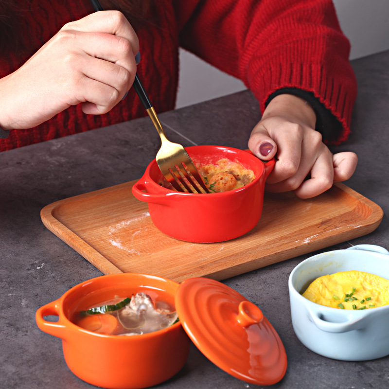 Mini keramisk suppe gryde med låg børn gryderet æg skål låg kasserolle restaurant hjem kichen brugt gryder