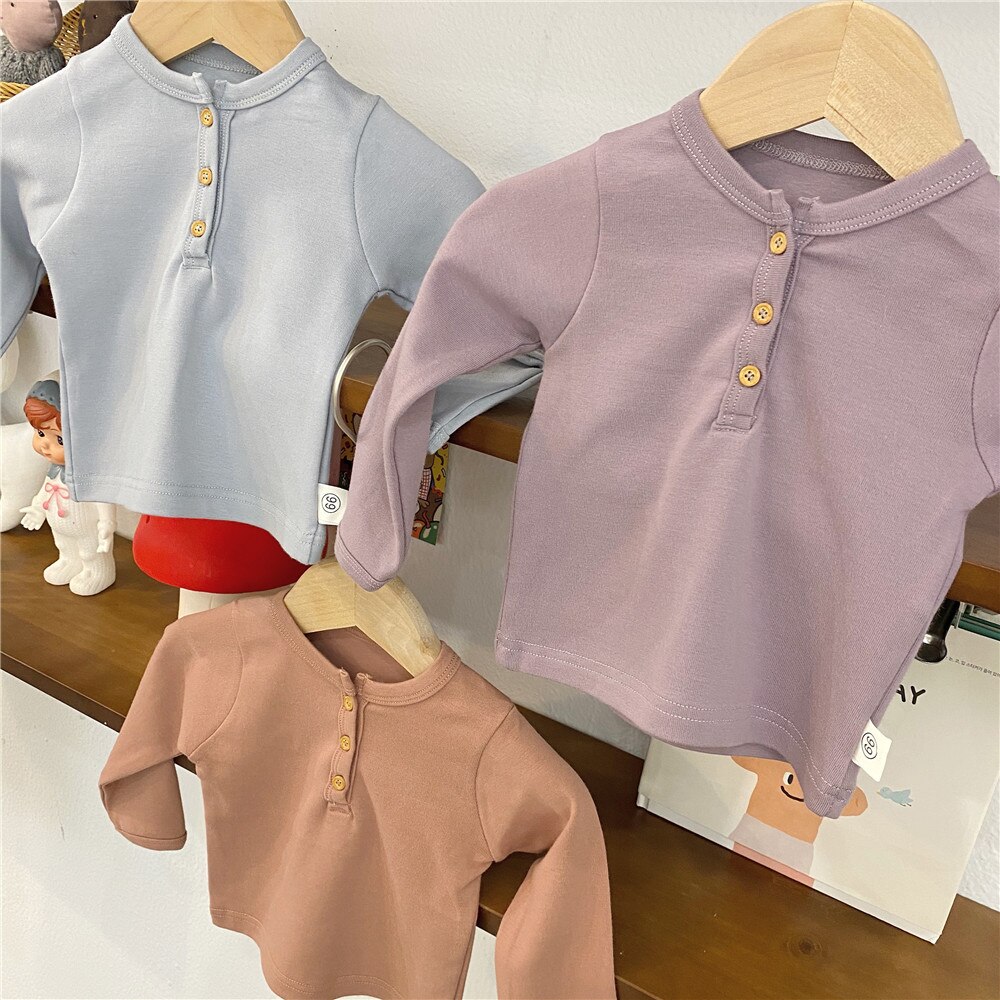 Frühlings-t-Hemden für babys, mädchen und jungen ( 0-2 jahre), weiche, einfarbige Hemden, herbsttops, bekleidungsoutfits