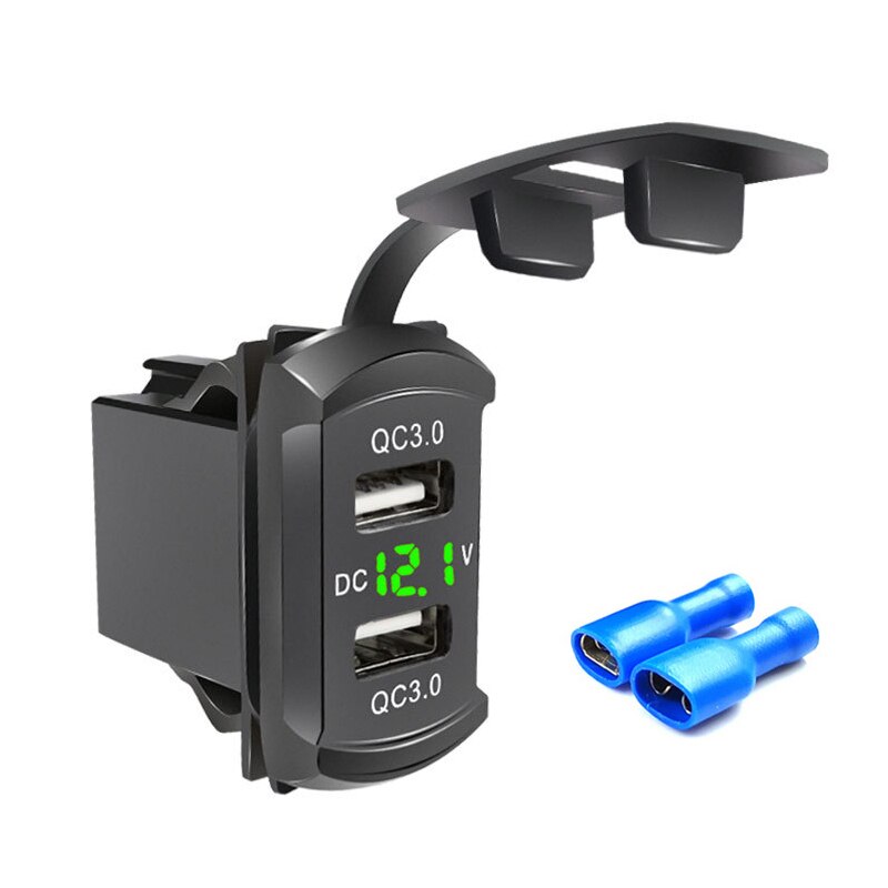 Quick Charge Dual QC3.0 USB Car Charger Fast Charge Socket Power Outlet with LED Voltmeter for 12V 24V Car Boat Marine: Green