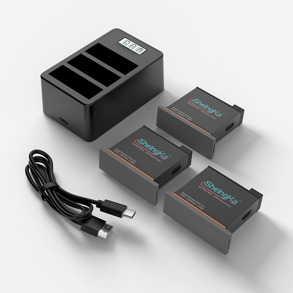 OSMO ACTION TYPE-C 3 in 1 LCD Smart Charger Kit + 3pcs1200mAh Batteria al litio per DJI Osmo Accessori Macchina Fotografica di Azione