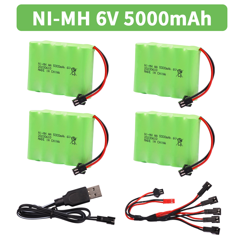 6V 5000mAh NiMH-Akku mit USB-Ladegerät für Rc-Spielzeug, Autos, Tankwagen, Roboter, Waffen, Boote, AA Ni-MH, 6V-Akku