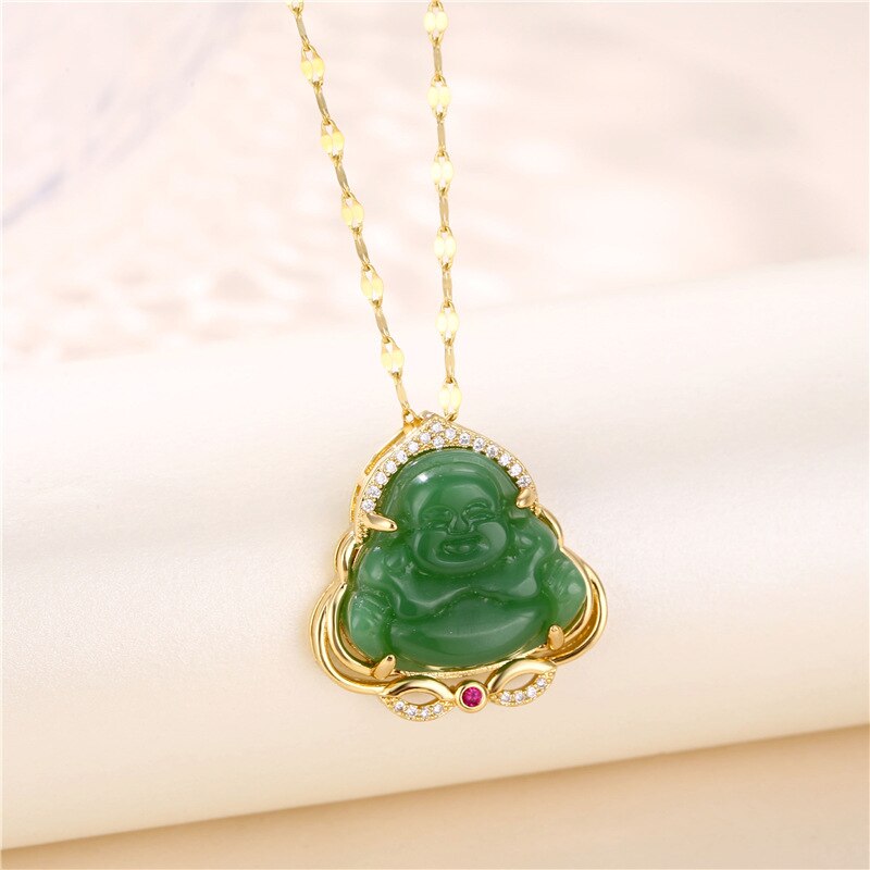 Roze Wit Boeddha Ketting Voor Vrouwen Exquisite Chinese Stijl Maitreya Buddah Ketting Hanger Vrouwelijke: AL2360-Green