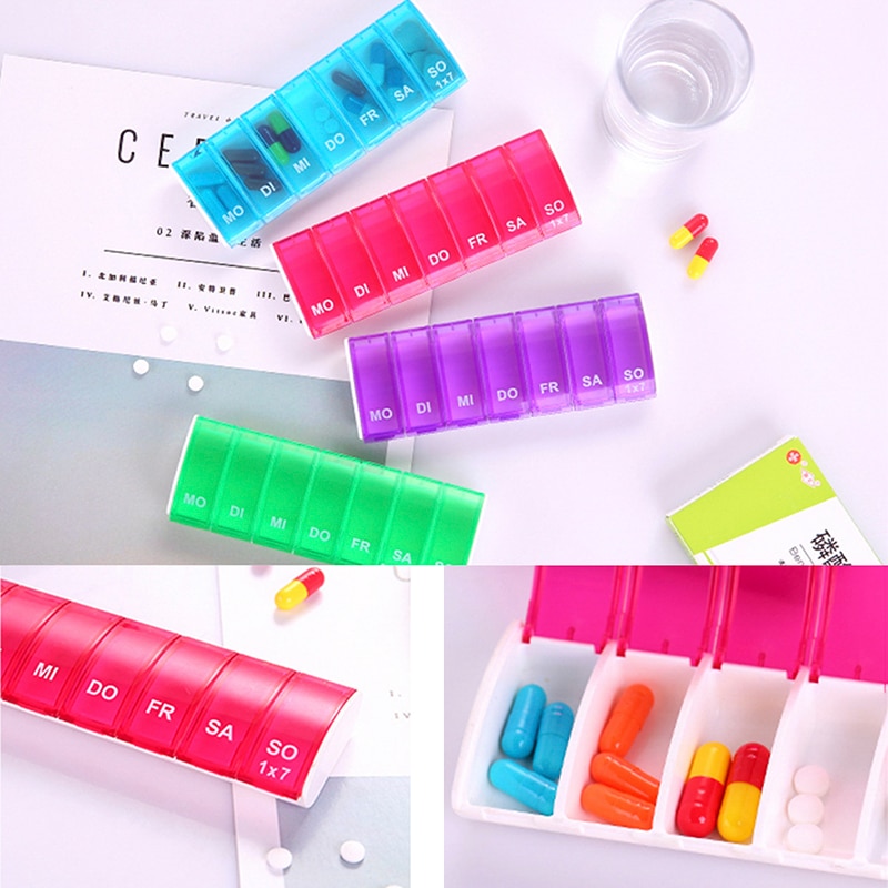 Bærbar 7 dage ugentlig pille arrangør tablet pille opbevaring boks plast medicin boks splittere sundhedspleje