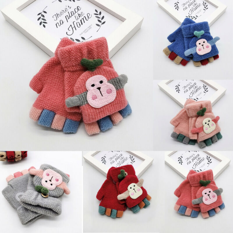 Winter Warm Toddlers Baby Boy Girls Kids Gloves Thick Fur Cartoon Monkey Gloves