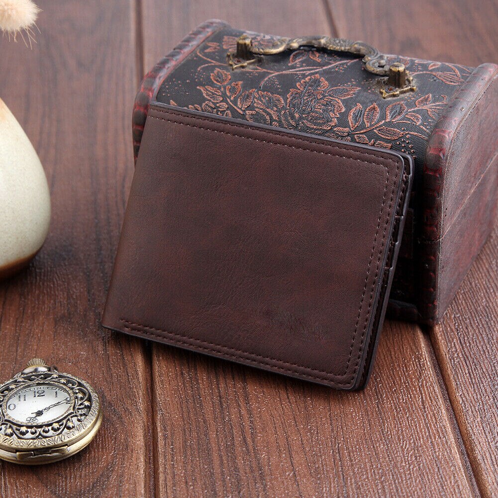 Men Purse Short Men PU Leather ID Card Holder Purse Wallet Billfold Slim Clutch: Dark Coffee