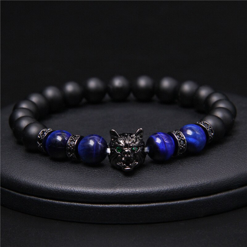 Loup Bracelet noir mat pierre de lave perles bracciali femme amis Bracelets pour femme hommes bijoux hommes bracciali uomo