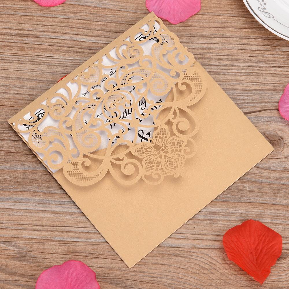 10PCS Gold Wedding Cards with Blank Inner Sheet Pearl Paper Invitations Cards For Wedding Birthday Wedding Invitations