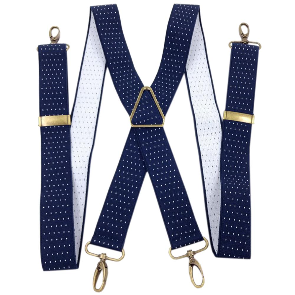 MENDENG Men's Elastic X-Back Suspenders Metal Swivel Hook Clip Shoulder High Elastic Suspenders Husband Father: Navy Dot