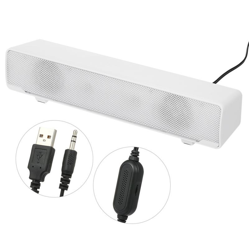 Kleine Strip Surround Luidspreker Usb Wired Bass Geluid Stereo 3.5Mm Audio Muziek Wit Zwart Speaker Voor Desktop Laptop Tv smartphone