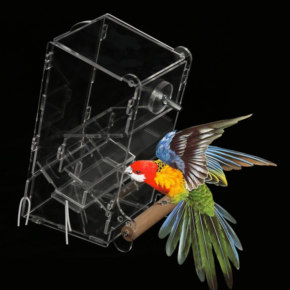 1Pc Acryl Huisdier Papegaaien Vogels Zaden Automatische Voedsel Feeder Kooi Speelgoed Transparante