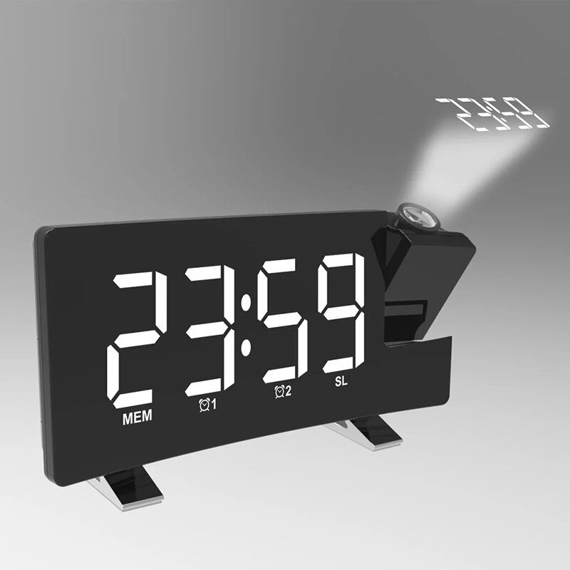 Projektion Wecker Digital Decke Anzeige 180 Grad Projektor Dimmer Radio Batterie Sicherung Multi-funktionale LED Uhr: Weiß