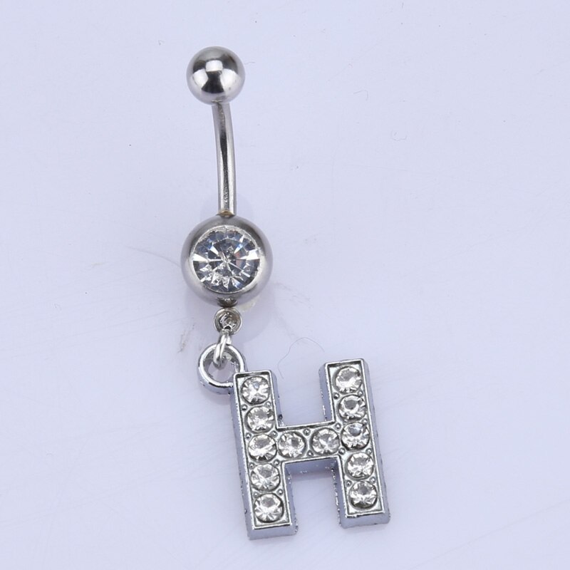 26 brief Een om M stijl Charmant Piercing Crystal Rhinestone Ingelegd Navel Navel Ring rvs sieraden: H