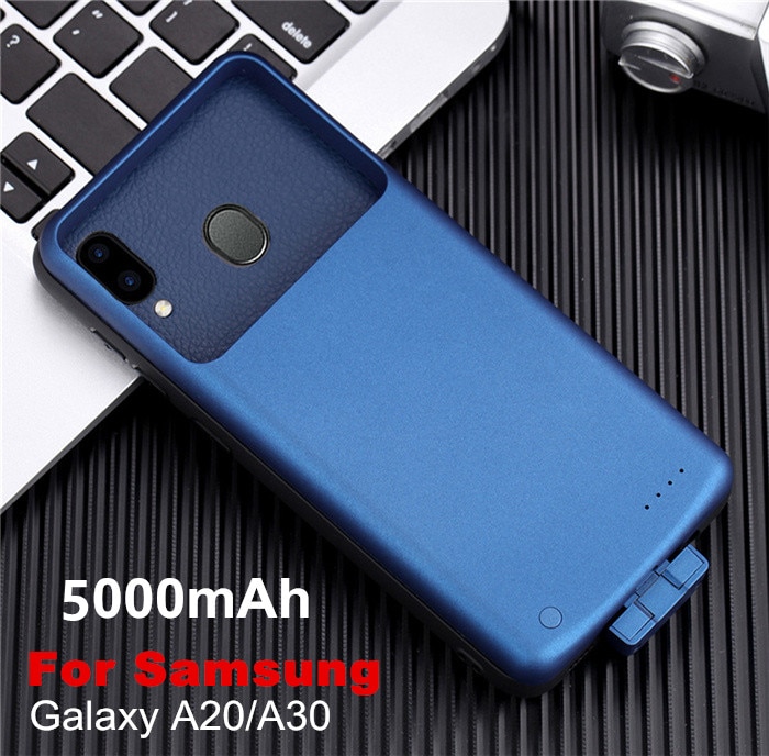 Funda magnética para cargador de batería para Samsung Galaxy A20, funda para banco de energía, cubierta de carga de batería de 5000mAh para Samsung A30: Blue