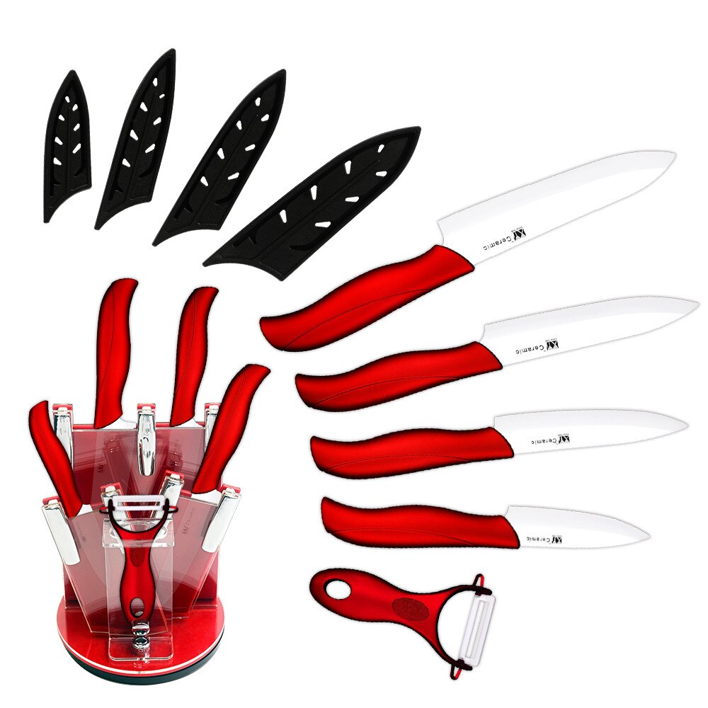 Ceramic Knife Holder Stand Block Storage Covers Kitchen Chef Utility Slicer Paring Knives Peeler Set Cooking Cutter Tool: Red 6 Pcs Set 3