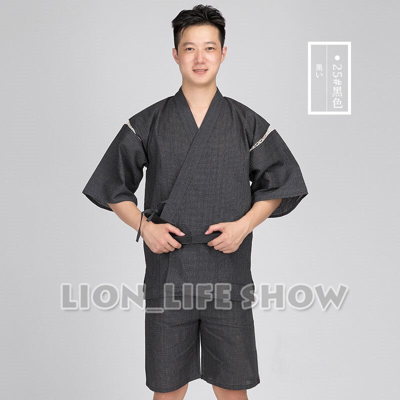 Japansk sommer mænd jinbei kimono kortærmede bukser nattøj pyjamas loungewear: 25 / Xl