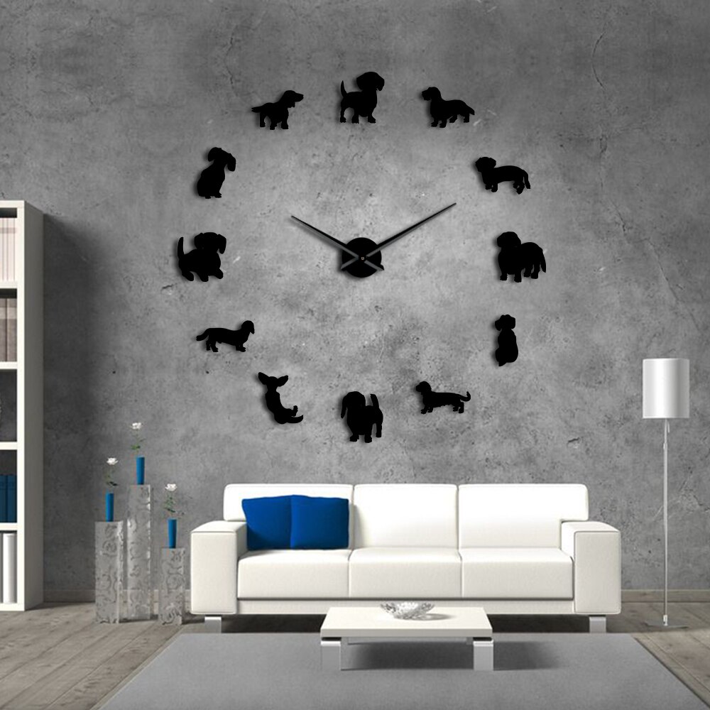 Dachshund DIY Large Wall Clock Popular Dog Breed Sausage Dog Doxie Giant Modern Wall Watch Wiener Dog Wall Art Pet Shop Decor