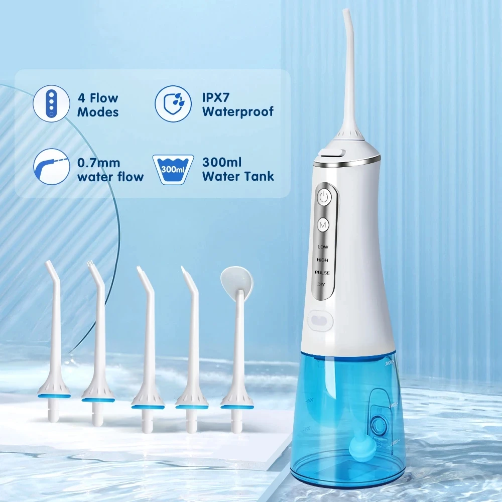 Xiaomi-irrigador Dental de agua, hilo Dental, selección de dientes, lavadora bucal, 5 boquillas, 3 modos, recargable por USB, tanque de 300ml