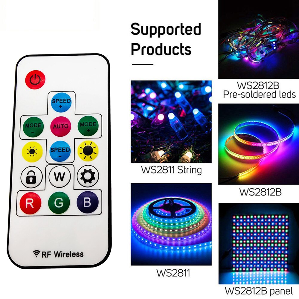 Led strip lys  ws2812b ws2811 sk6812 rgb led controller 14 nøgler rf trådløs fjernbetjening  dc5-24v