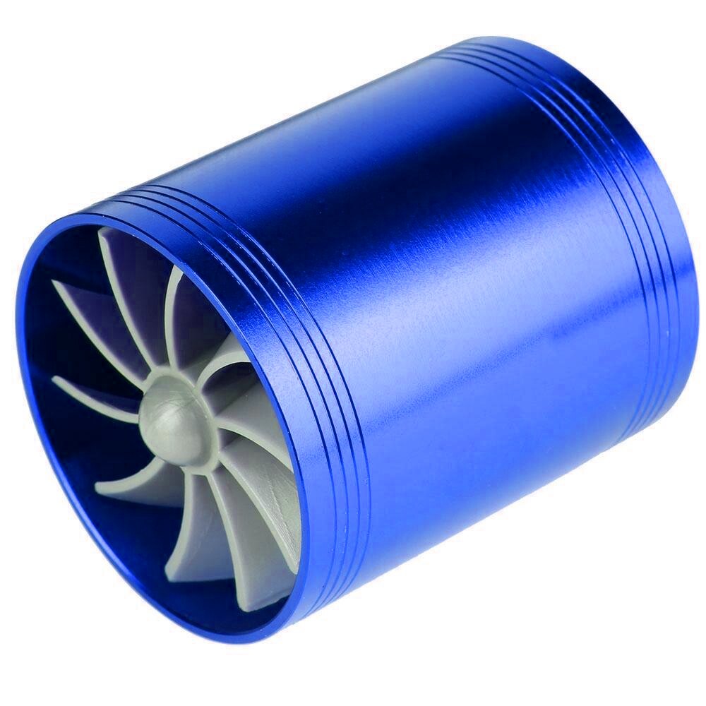 Car Turbine Supercharger Turbo Charger Double Air Filter Intake Fan Fuel Gas Saver Kit Auto Replacement Part: Blue