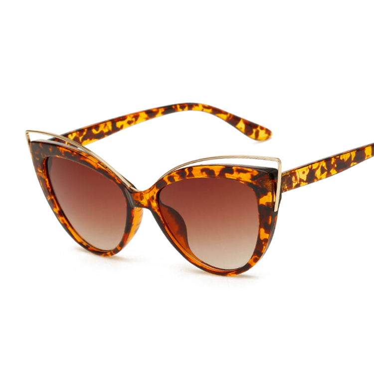 Cat eye solbriller kvinder vintage sommerfugl spejl solbriller kvinde retro sommer stil metal briller luksus: Leopard
