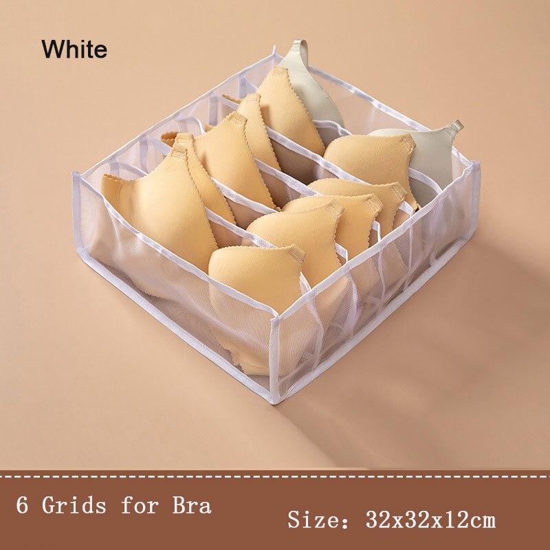 Organizador de armarios para calcetines, caja de almacenamiento de ropa interior separada, organizador de sujetador, cajas de cajones para dormitorio, 6/7/11 rejillas: 6 Grids-White