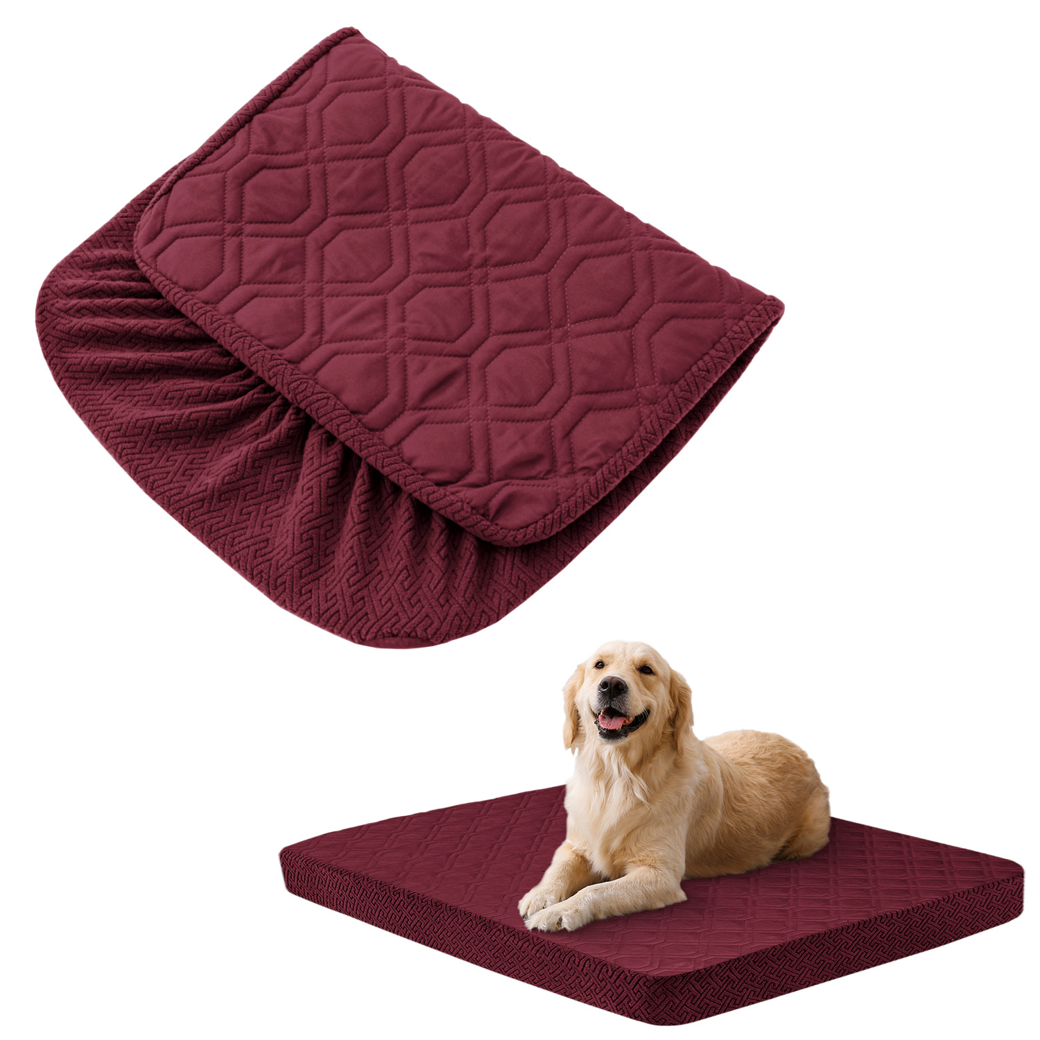 Dog Bed Covers Replacement Washable - Waterproof Dog Bed Covers Quilted, Water Absorbable Pet Puppy Bed Cover for Dog Cat: S / Burgundy