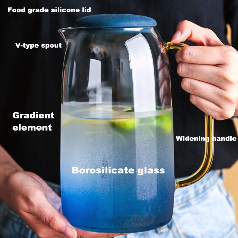 Théière en verre borosilice de 1500ML | Avec couvercle en or poignée tasses pour jus de fruits, eau et café théière fleur grande bouilloire