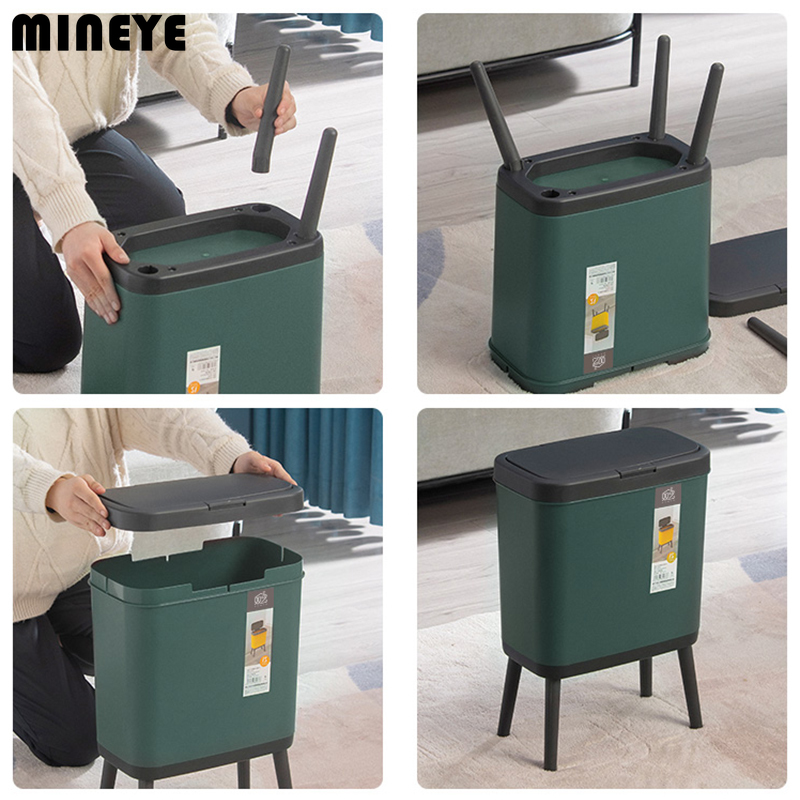 Beautiful 15L Large-capacity Kitchen Trash Cans Bedroom High-footed Garbage Storage Bin with Lid Waste Bins Bathroom Dustbin