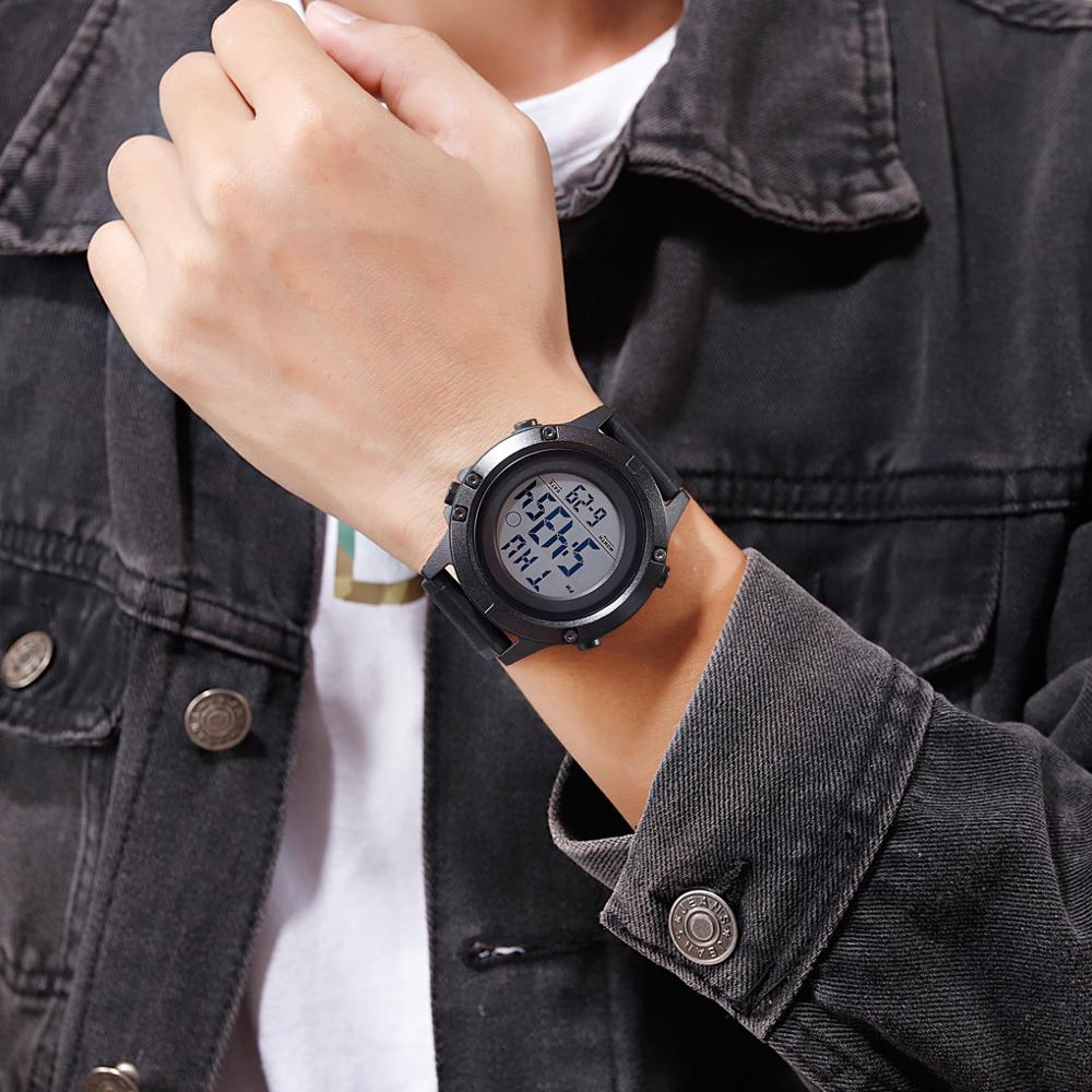 Skmei sport herenhorloge 50m waterdicht alarm 12/24 uur klok led licht pu armband digitaal polshorloge relogio masculino 1508