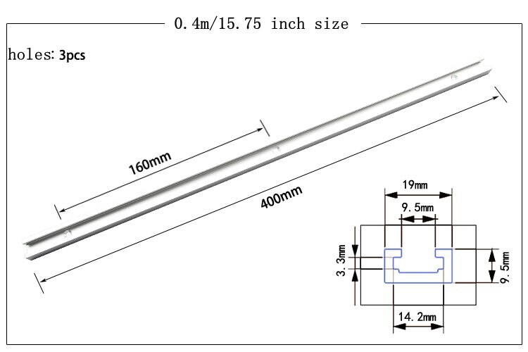 Riel de aluminio t-track t-slot, Riel de 300mm/400mm/500mm/600mm/800mm, ranura de fijación de tornillo T para Sierra de mesa herramienta de carpintería: 400mm