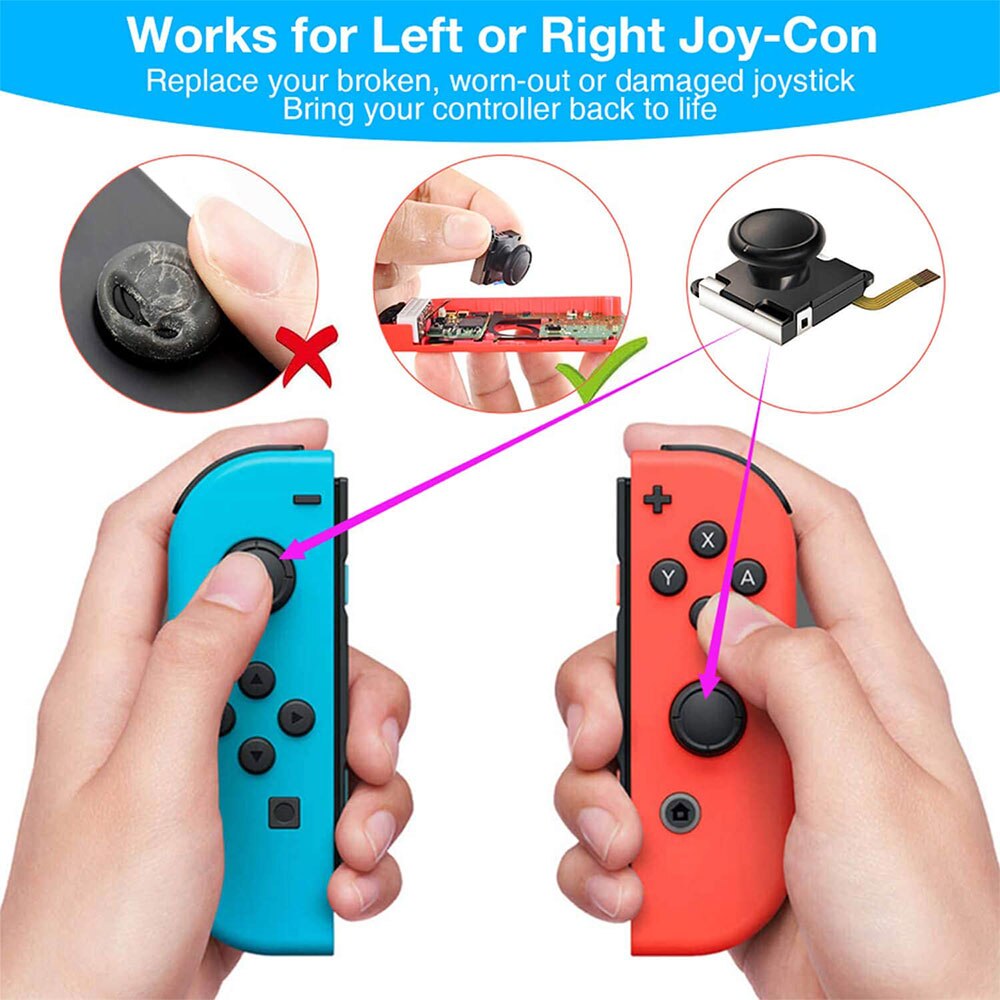 6 juegos Joystick 3D Joystick de repuesto palos de pulgar de 3D analógico palos de pulgar piezas para NSwitch alegría Con controlador