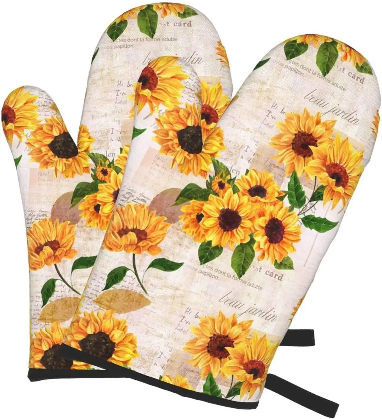 Manoplas para horno con estampado Floral de girasol amarillo, resistentes al calor, impermeables, con capa interior de algodón para cocinar y barbacoa, 2 uds.: Verde