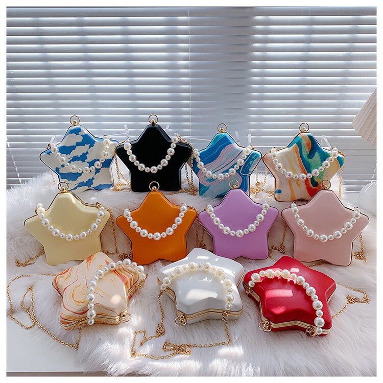 Sterne bilden Kasten Geldbörsen und Handtaschen für Frauen Luxus Party Kupplung Abend Tasche Perle Kette Schulter Tasche Umhängetasche