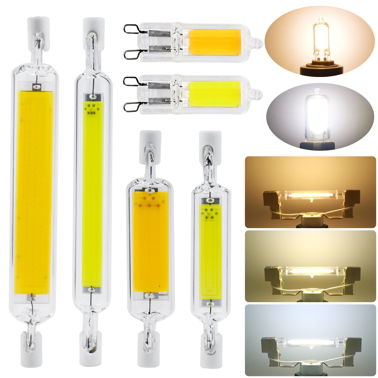 G9 R7s LED COB Light Bulbs Dimmable 78mm 118mm J-type Glass+Ceramics Replace Halogen Lamps 3W 5W 6W 12W 20W Floodlight 110V-240V