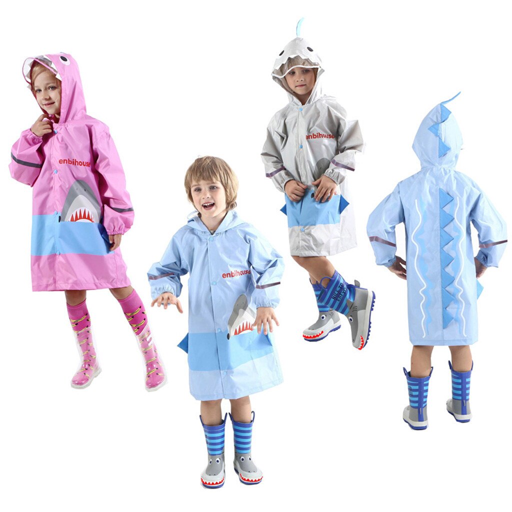 Kids Boy Girl Raincoat Rain Jacket Shark Lightweight Rainwear Rain Slicker