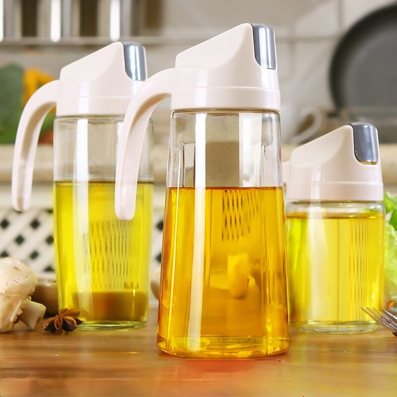 Glass oiler household oil bottle kitchen automatic opening and closing seasoning bottle with lid oil vinegar bottle kitchen tool