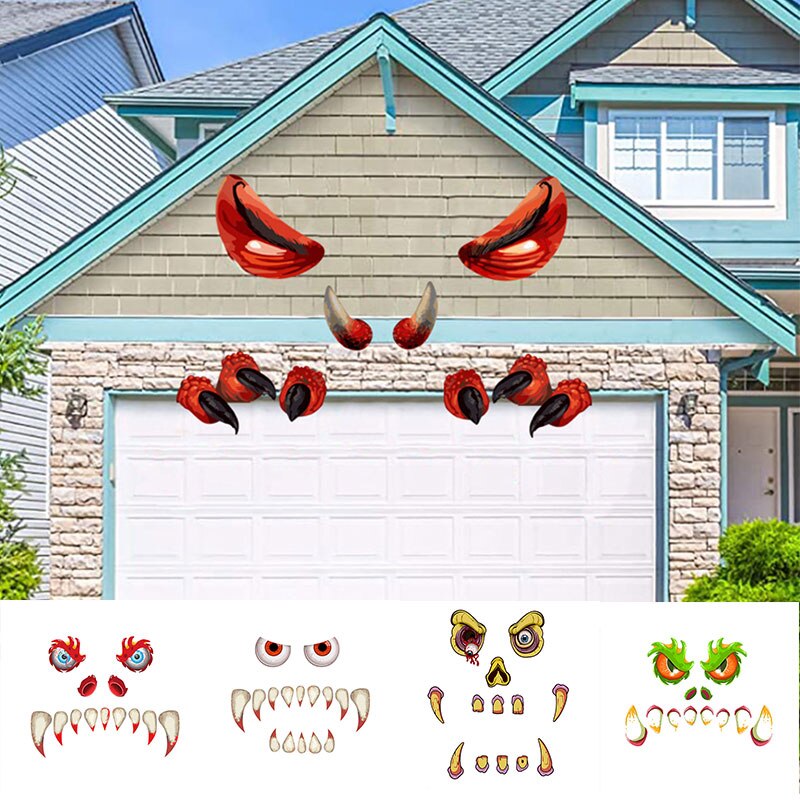 Halloween Monster Wall Sticker Room Home Decoration Scary Eyes Fangs Claws Door Stickers Poster DIY Monster Wallpaper