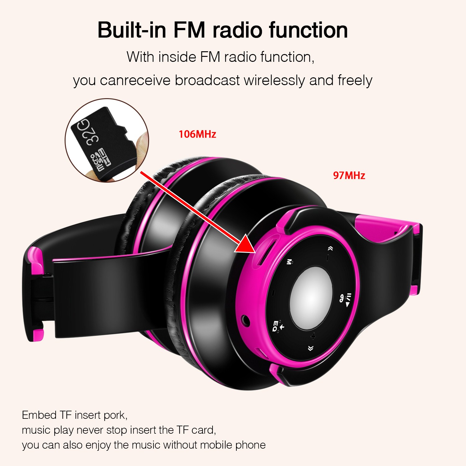 Los mejores auriculares coloridos, auriculares inalámbricos Bluetooth 5,3, reproductor Mp3 incorporado, auriculares deportivos plegables, sonido estéreo para teléfono móvil