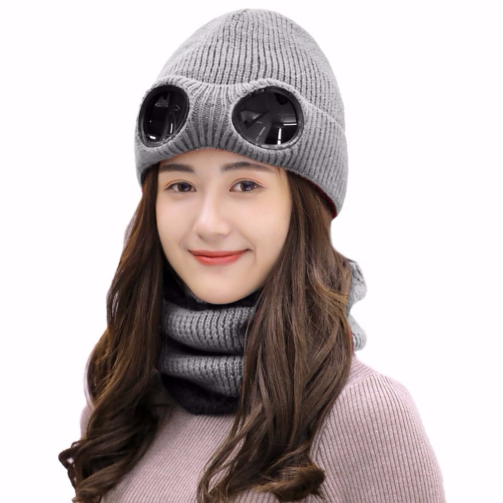 SYi Qarce Solid Colors Winter Knitted Caps Skullies Beanies Cap for Women Men's Double Removable Glasses Cap NM137-39