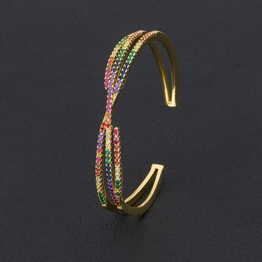 neue Luxus Manschette Armbänder für Frauen Bunte Strass Öffnen Armreifen fein Schmuck Beste Party Hochzeit