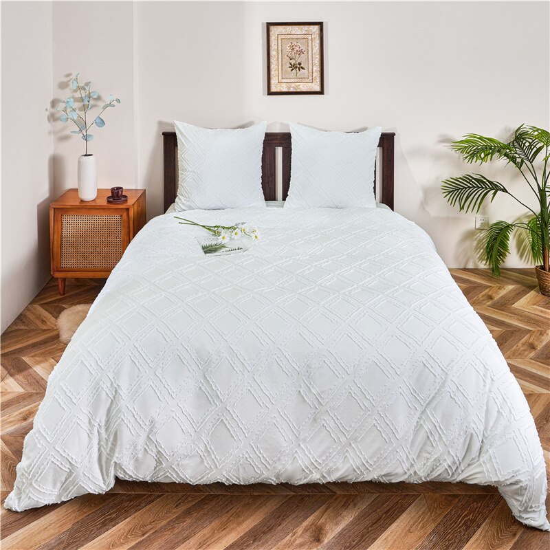 Duvet Cover Bedding Set with Pillowcases Household Winter Warmth Thick Bedding Set Single Double Queen King Size Quilt Cover: White / 140x200cm Set